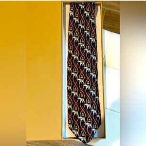 Burberry London Vintage Men's Tie All Silk Classic Nova Check Navy Blue Designer